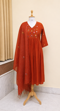 Rust Bloom Embroidered Kurta Set with Dupatta