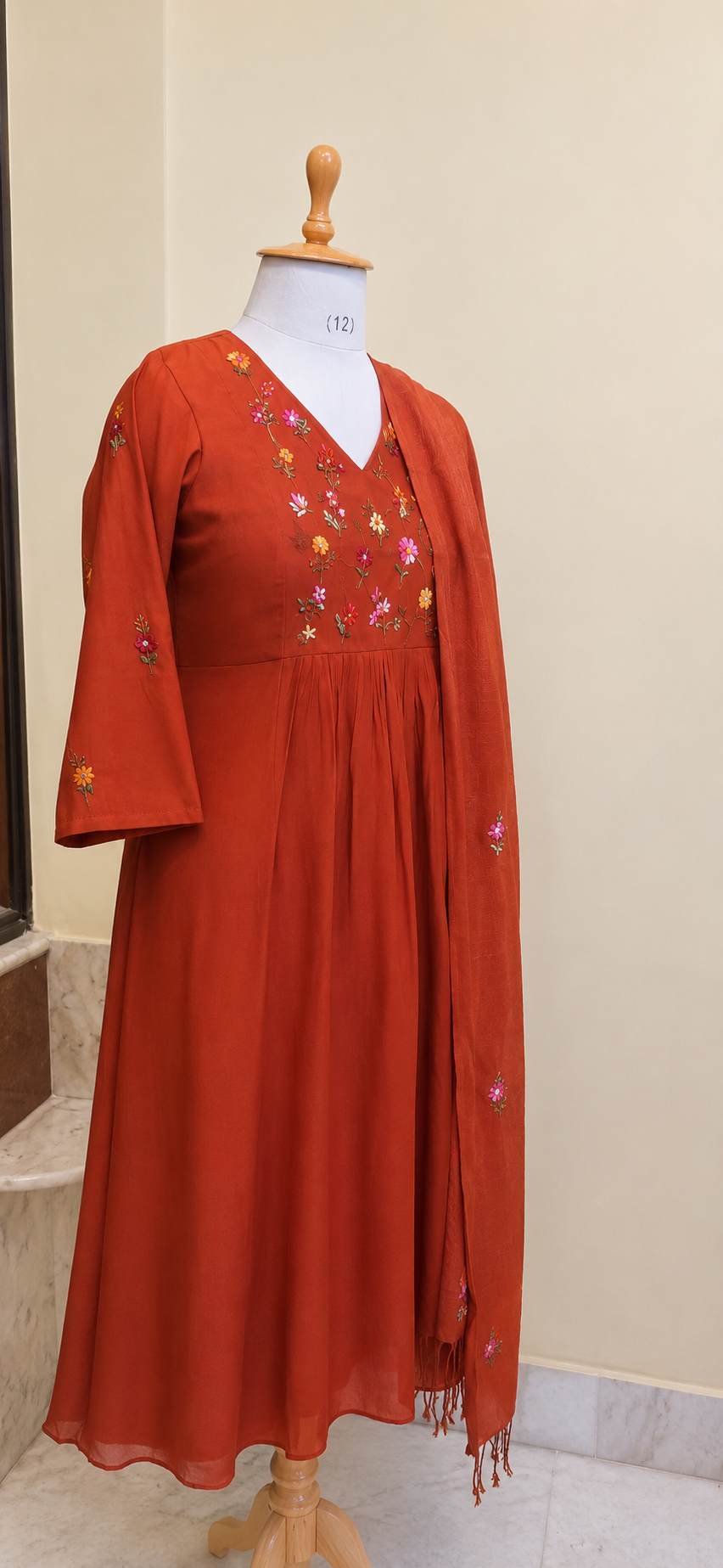 Rust Bloom Embroidered Kurta Set with Dupatta