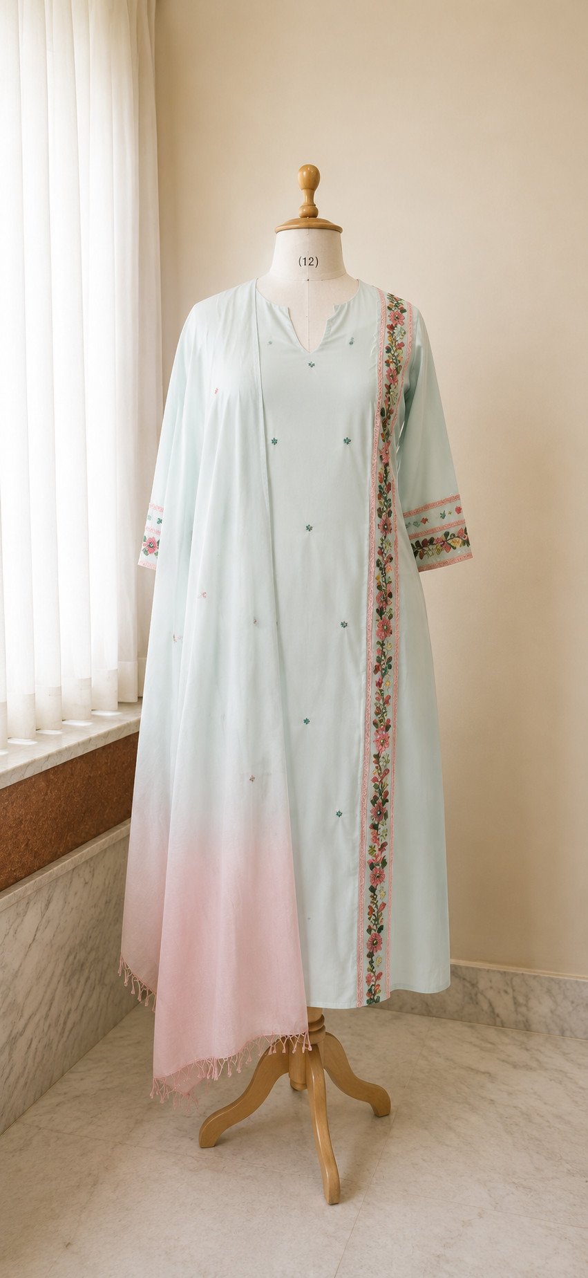 Pastel Blue Embroidered Kurta Set
