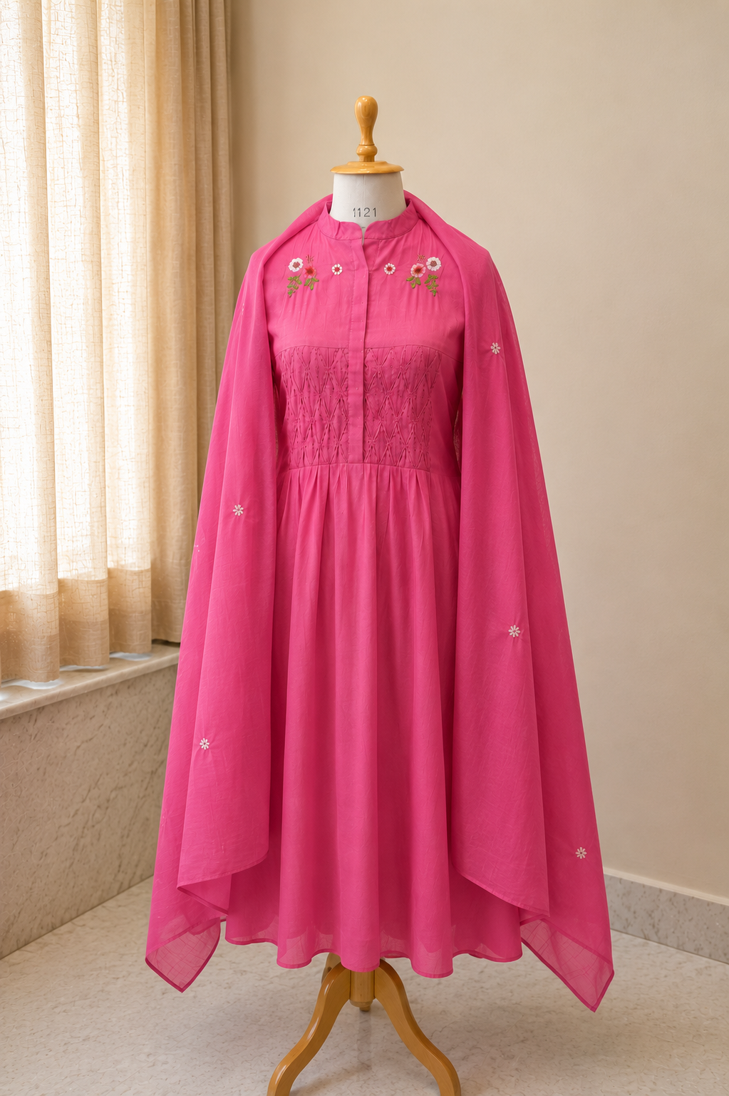 Pink Embroidered Mul Chanderi Kurta Set with Dupatta