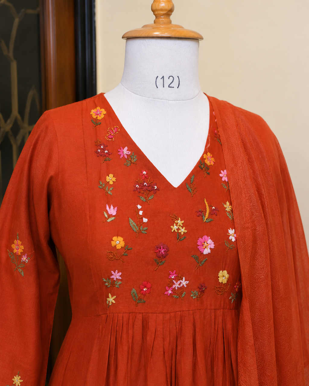 Rust Bloom Embroidered Kurta Set with Dupatta
