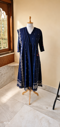Indigo Jamdani Weave Cotton Kurta Set with Dupatta