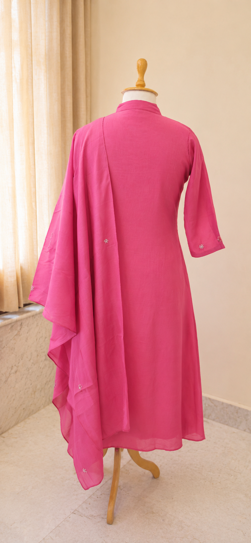 Pink Embroidered Mul Chanderi Kurta Set with Dupatta