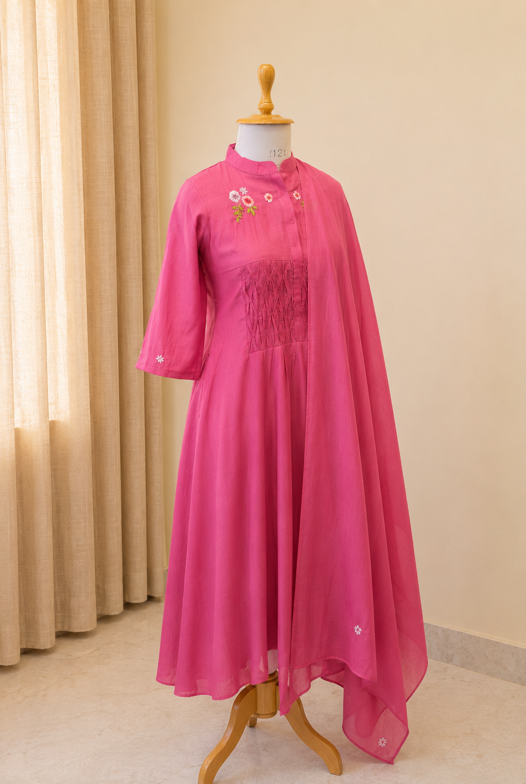 Pink Embroidered Mul Chanderi Kurta Set with Dupatta