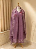 Lilac Scallop Neck Handloom Cotton Hand Embroidered Jamdani Kurta Set